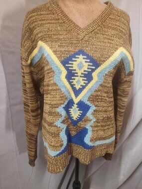 Vintage 1970s Unisex Pullover V-Neck Knit Sweater Kmart Brand Size XL